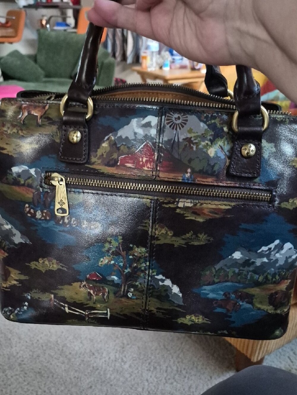 Patricia Nash Scenic Print Women's Satchel in Dark Brown and Teal 2024 - Picture 4 of 13